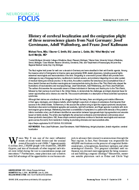 (PDF) History of cerebral localization and the emigration plight of