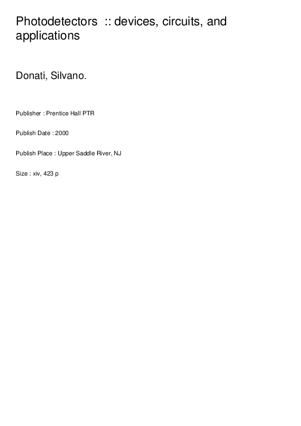 (PDF) Photodetectors Devices, Circuits, and Applications Silvano
