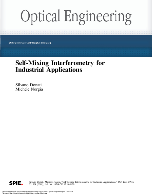 (PDF) Special Section Guest Editorial: Self-Mixing Interferometry for ...