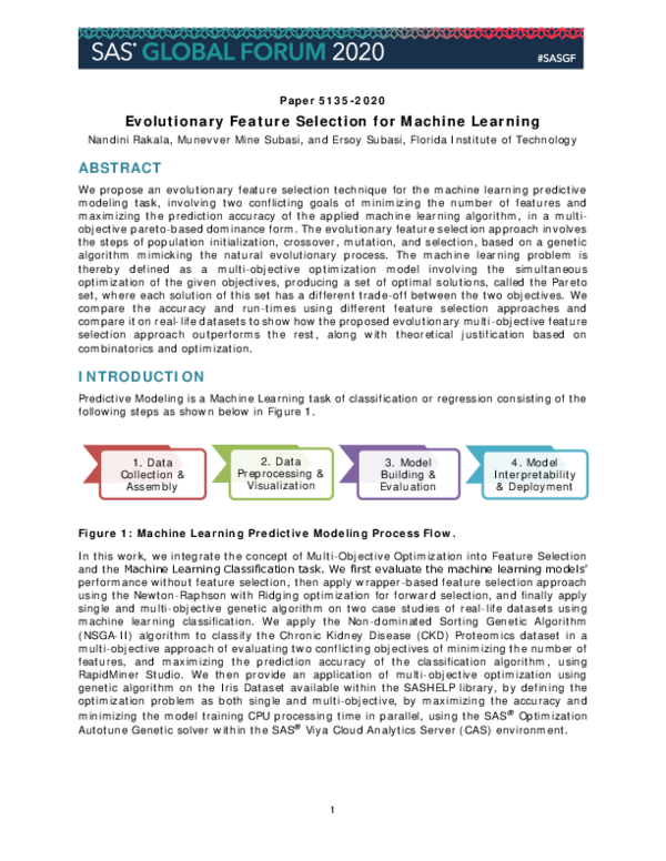 (PDF) Evolutionary Feature Selection for Machine Learning