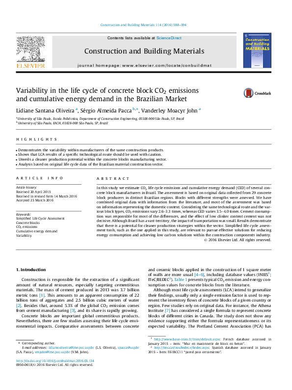 (PDF) Variability in the life cycle of concrete block CO2 emissions and ...
