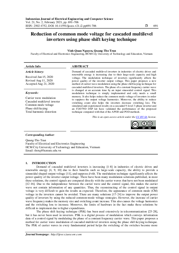 (PDF) Reduction of common mode voltage for cascaded multilevel ...