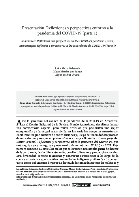 (PDF) Presentación: Reflexiones y perspectivas sobre la pandemia del ...