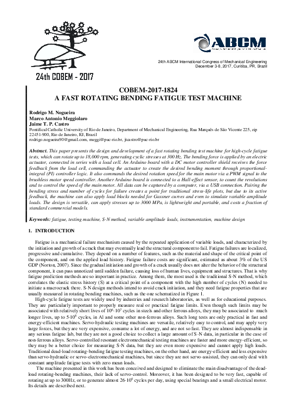 (PDF) A Fast Rotating Bending Fatigue Test Machine Jaime T P Castro Academia.edu