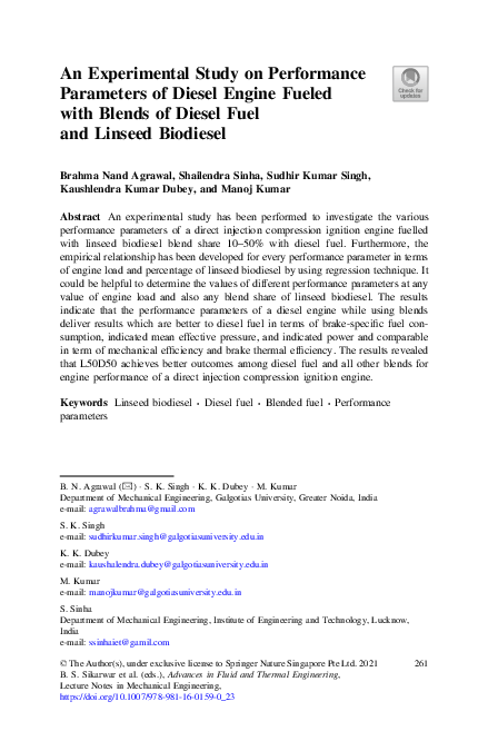 (PDF) An Experimental Study on Performance Parameters of Diesel Engine ...