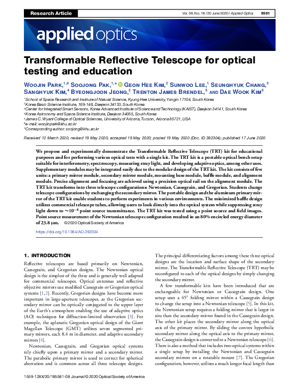 (PDF) Transformable Reflective Telescope for optical testing and education