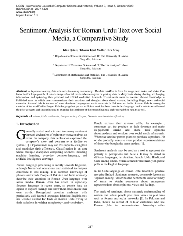 (PDF) Sentiment Analysis for Roman Urdu Text over Social Media, a ...
