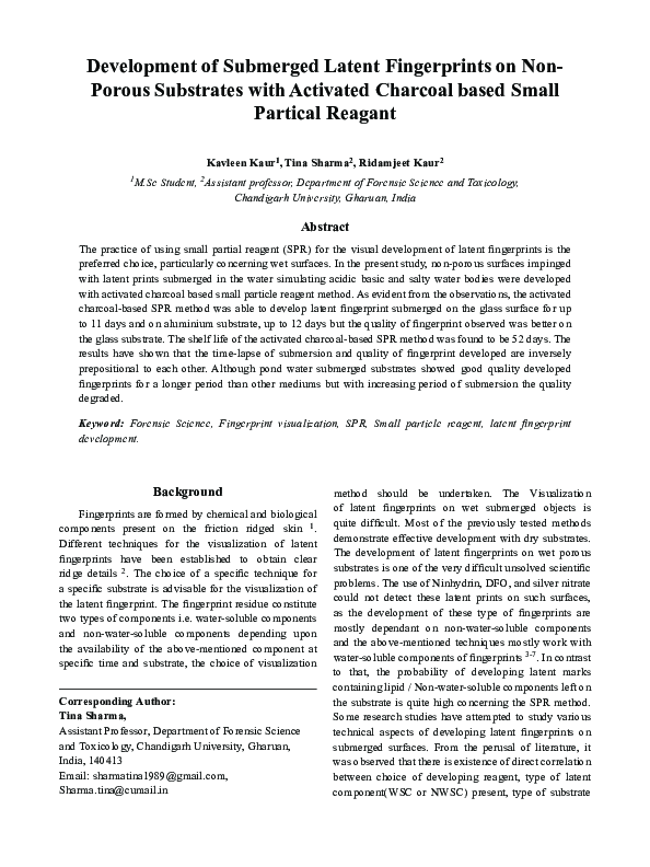 (PDF) Development of Submerged Latent Fingerprints on NonPorous ...