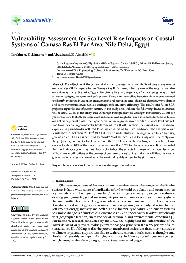 (PDF) Vulnerability Assessment for Sea Level Rise Impacts on Coastal ...