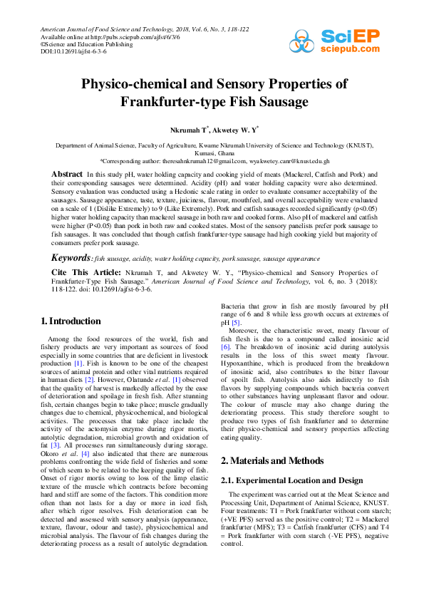 (PDF) Physico-chemical and Sensory Properties of Frankfurter-type Fish ...