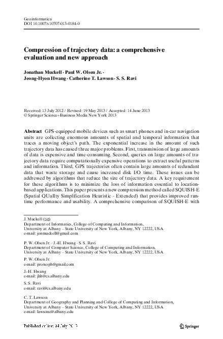(PDF) Compression of trajectory data: a comprehensive evaluation and ...