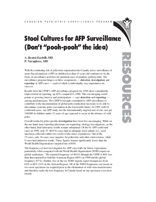 (PDF) Stool Cultures for AFP Surveillance ( Don ’ t “ pooh-pooh ” the ...