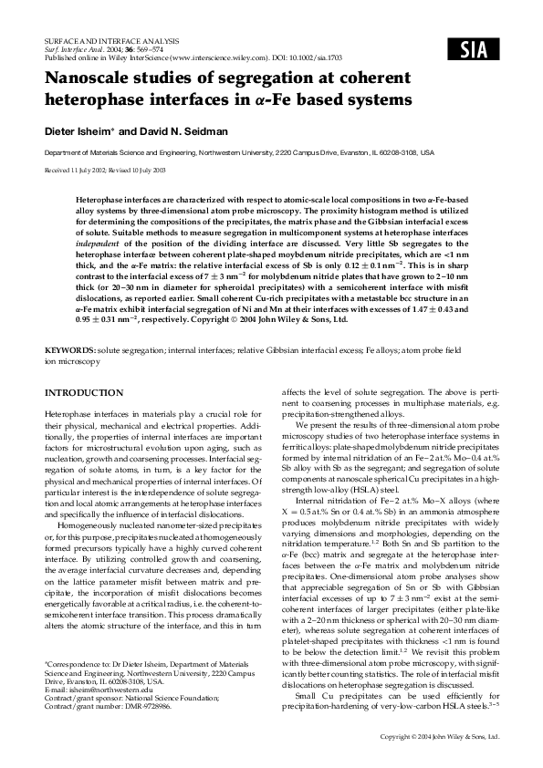 (PDF) Nanoscale studies of segregation at coherent heterophase ...