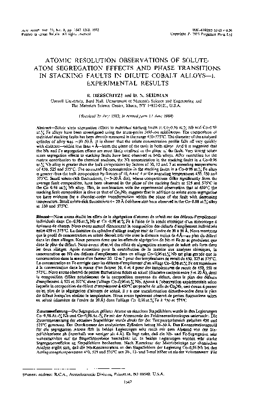 (PDF) Atomic Resolution Observations of Solute-Atom Segregation and Two ...