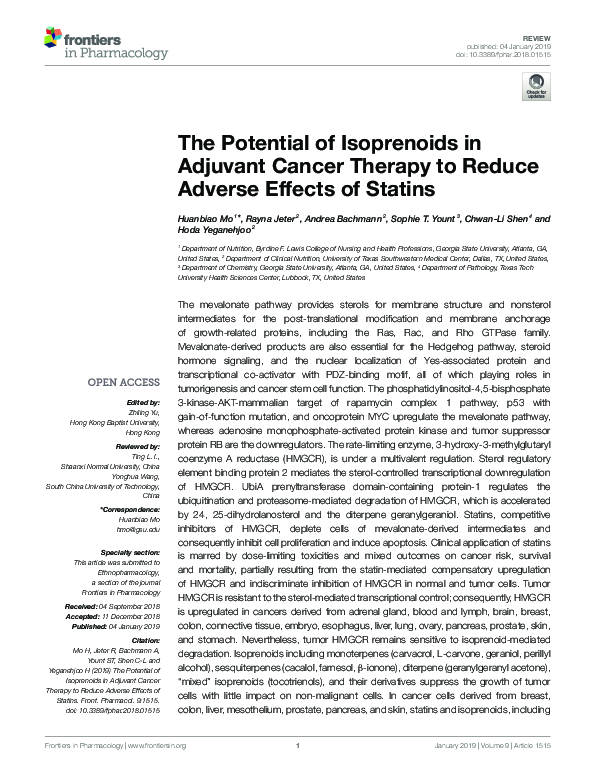 (PDF) The Potential of Isoprenoids in Adjuvant Cancer Therapy to Reduce ...