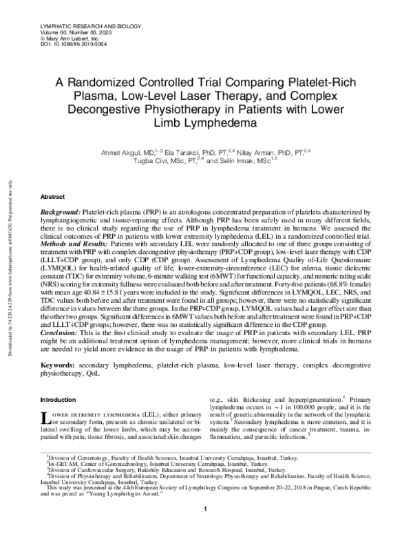 (PDF) A Randomized Controlled Trial Comparing Platelet-Rich Plasma, Low ...