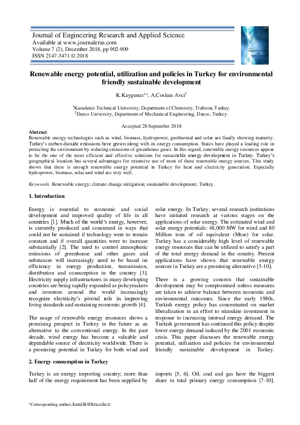 (PDF) Renewable energy potential, utilization and policies in Turkey ...