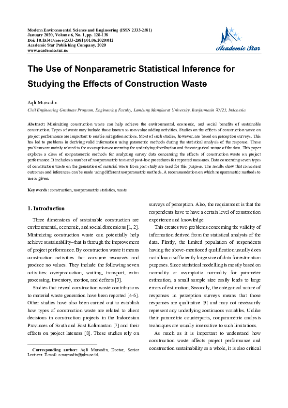 (PDF) The Use of Nonparametric Statistical Inference for Studying the ...