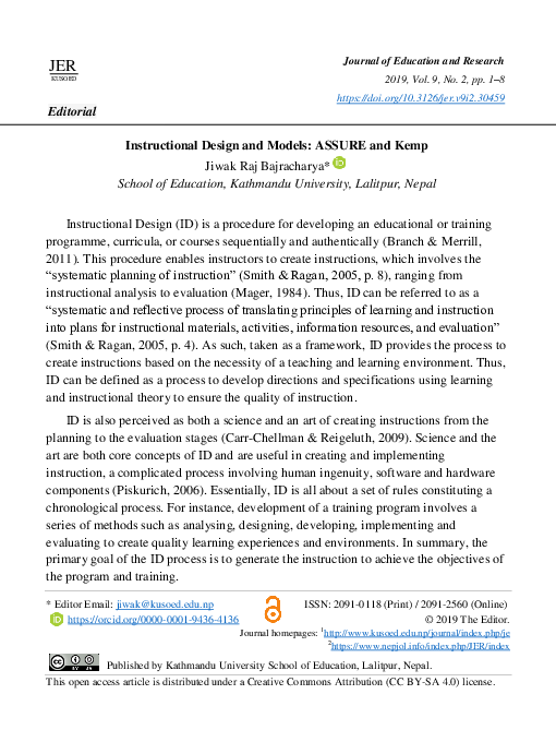 (PDF) Instructional Design and Models: ASSURE and Kemp