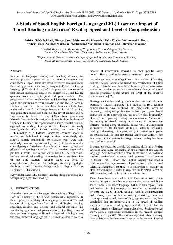 (PDF) A Study of Saudi English Foreign Language (EFL) Learners: Impact ...