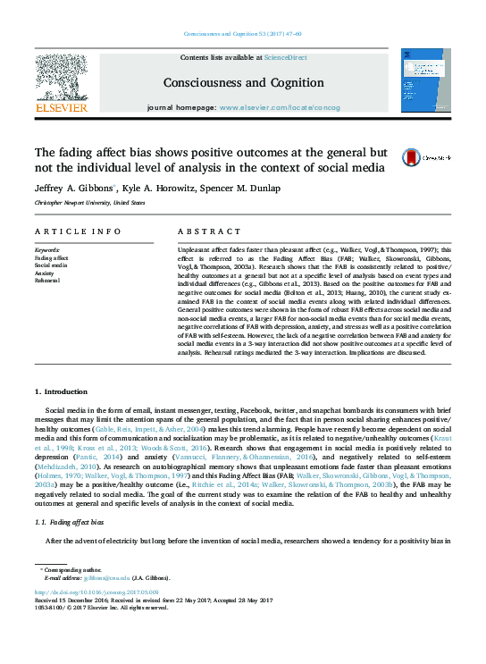 (PDF) The fading affect bias shows positive outcomes at the general but ...