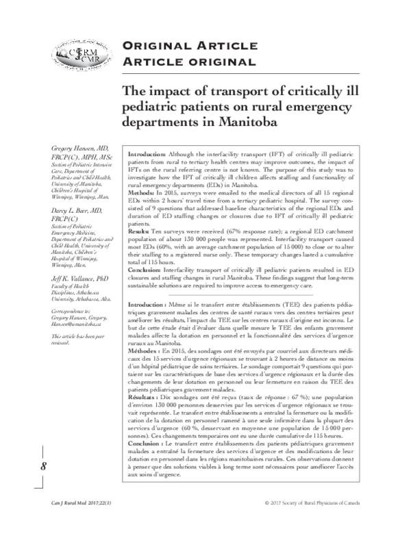 (PDF) The impact of transport of critically ill pediatric patients on ...