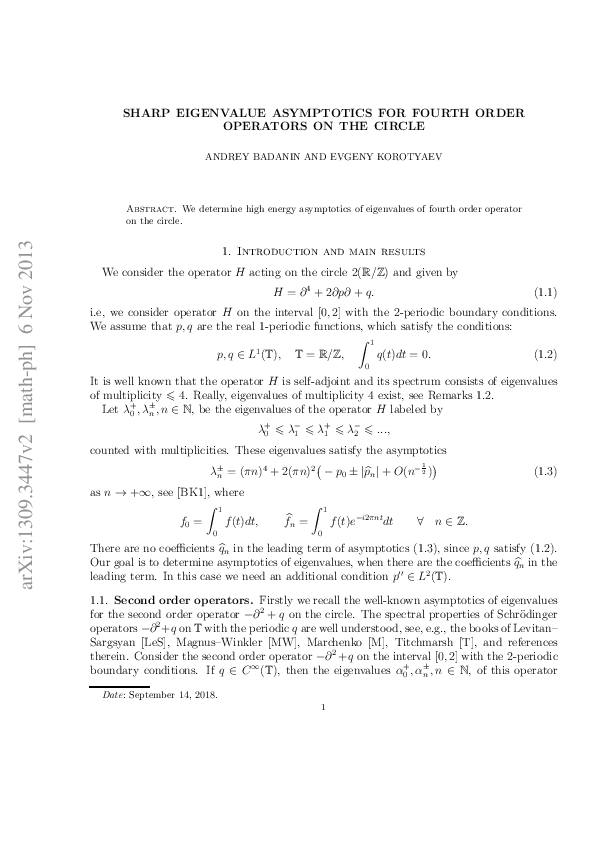 (PDF) Sharp eigenvalue asymptotics for fourth order operators on the circle