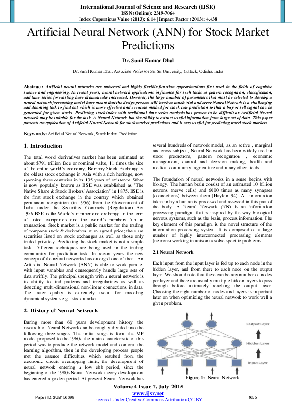 (PDF) Artificial Neural Network ( ANN ) for Stock Market Predictions Dr