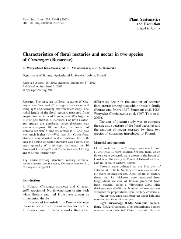 (PDF) Characteristics of floral nectaries and nectar in two species of ...