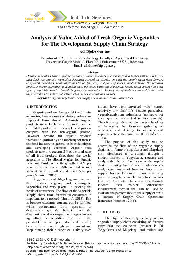 (PDF) Analysis of Value Added of Fresh Organic Vegetables for The ...
