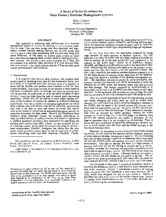 (PDF) A Study of Index Structures for a Main Memory Database Management ...