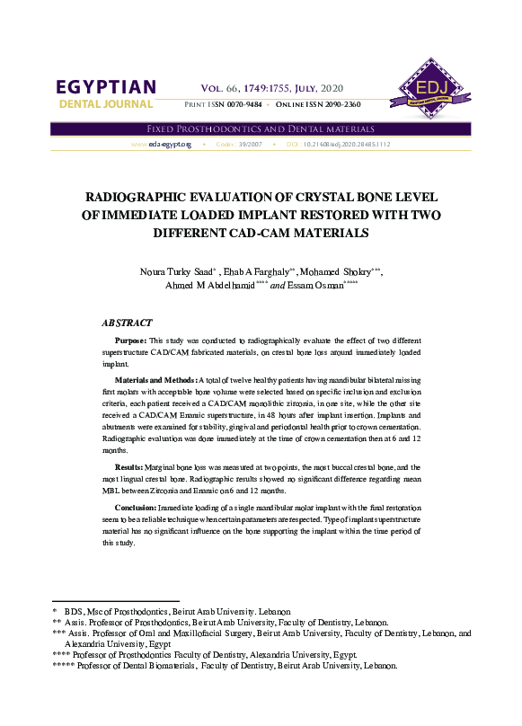 (PDF) Radiographic evaluation of crystal bone level of immediate loaded ...