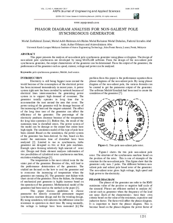(PDF) Phasor Diagram Analysis for Non-Salient Pole Synchronous Generator