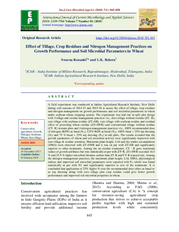 (PDF) Effect of Tillage, Crop Residues and Nitrogen Management ...