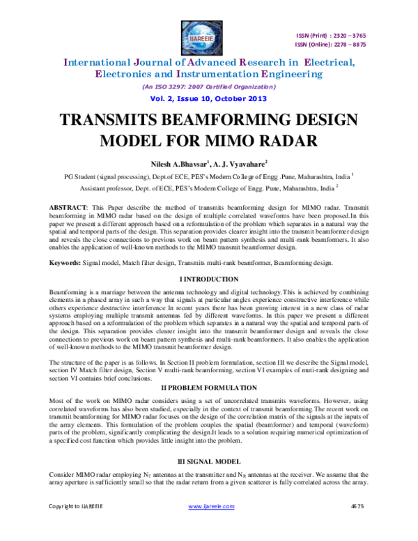 (PDF) Transmits Beamforming Designmodel for Mimo Radar