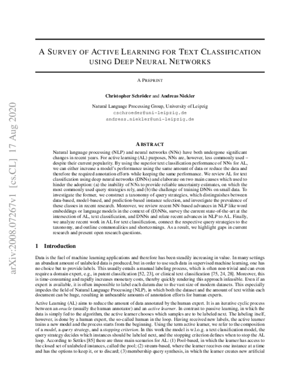 (PDF) A Survey of Active Learning for Text Classification using Deep ...