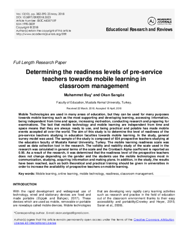 (PDF) Determining the readiness levels of pre-service teachers towards ...