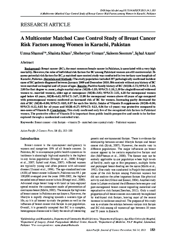 (PDF) A multicenter matched case control study of breast cancer risk ...
