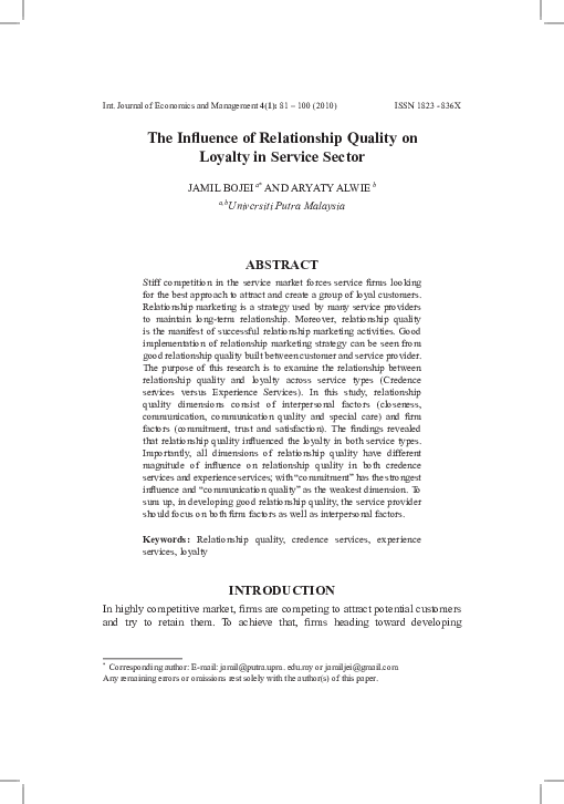 (PDF) The influence of relationship quality on loyalty in service sector