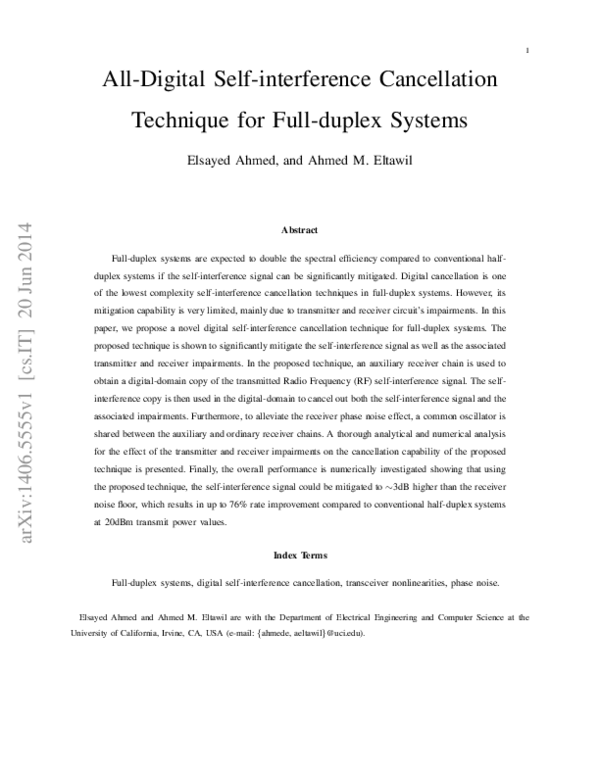 (PDF) All-Digital Self-interference Cancellation Technique for Full ...