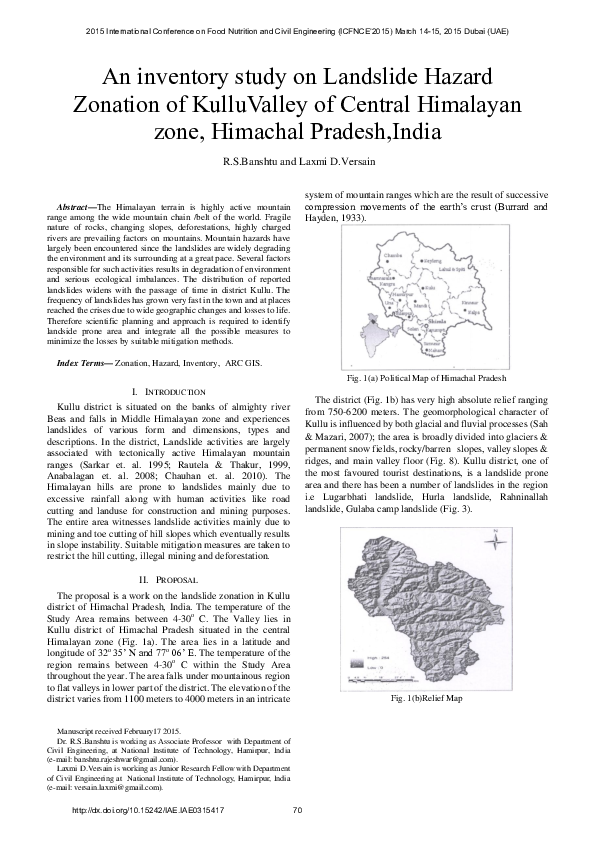 (PDF) An inventory study on Landslide Hazard Zonation of KulluValley of ...