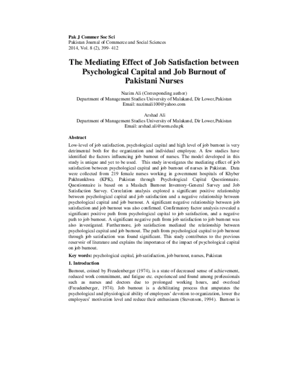 (PDF) The Mediating Effect of Job Satisfaction between Psychological ...