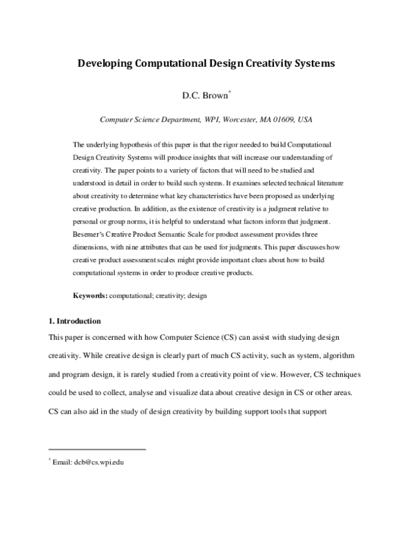 (PDF) Developing computational design creativity systems