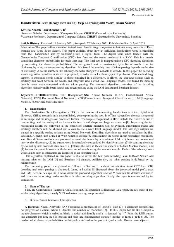 (PDF) Handwritten Text Recognition using Deep Learning and Word Beam Search