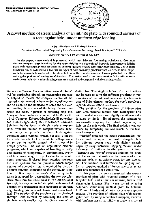(PDF) A novel method of stress analysis of an infinite plate with ...