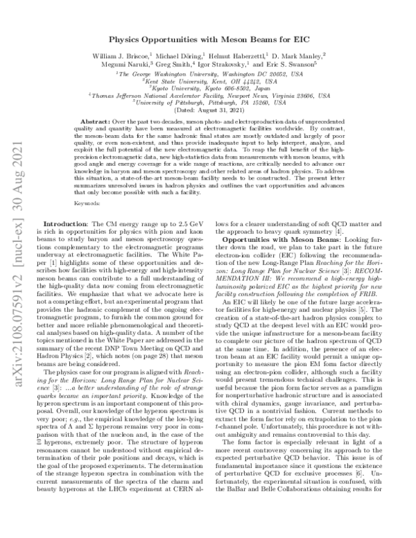 Pdf Physics Opportunities With Meson Beams For Eic