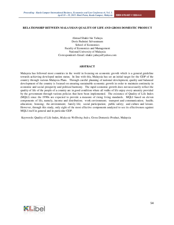 (PDF) Relationship Between Malaysian Quality of Life and Gross Domestic ...