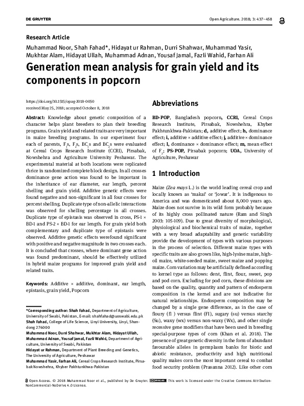 (PDF) Generation mean analysis for grain yield and its components in ...