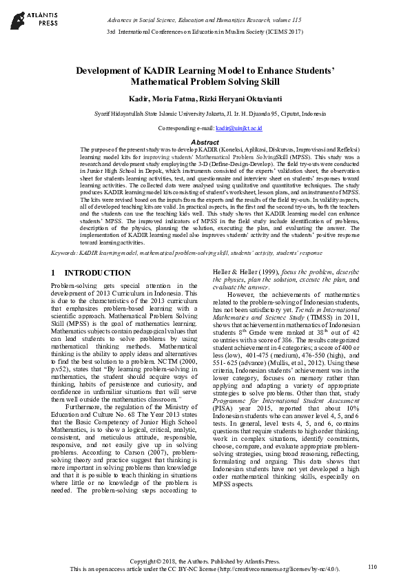 (PDF) Development of KADIR Learning Model to Enhance Students ...