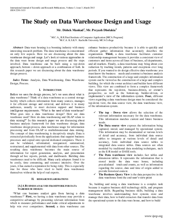 (PDF) The Study on Data Warehouse Design and Usage Mr